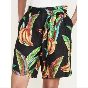 FARM RIO Preta Banana Linen Shorts Womens Large BLACK Bermuda Tropical Vacation